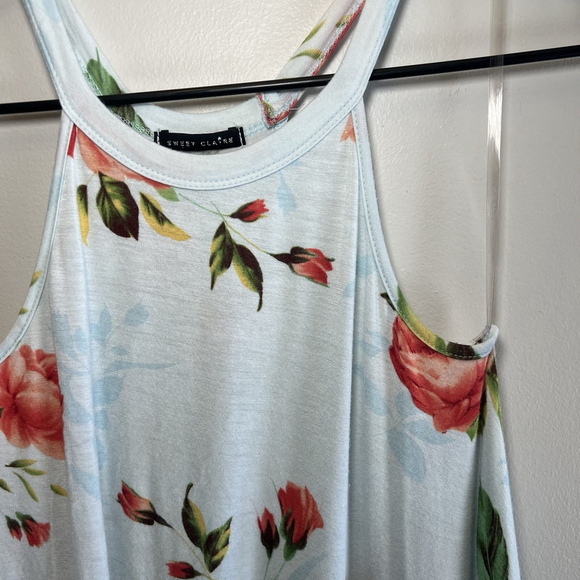 Sweet Claire Floral Tank Top Light Blue Racerback Tunic Flowy Size Small - Picture 3 of 10